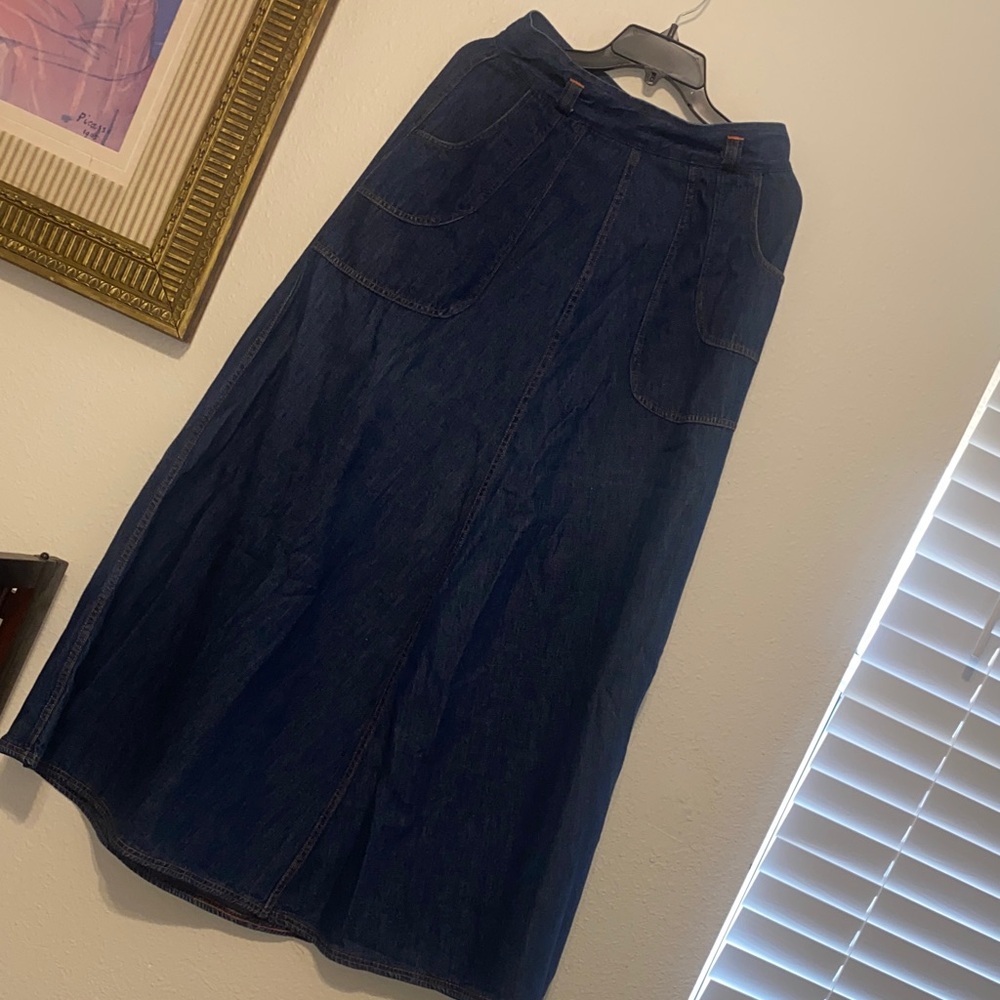 Vintage Lady Seafarer Dark Blue denim Maxi Skirt